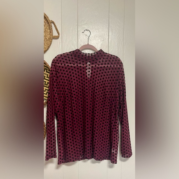 Lane Bryant Top Size 18/20 Purple Black Dot Mock Neck Long Sleeve Sheer - Picture 1 of 5
